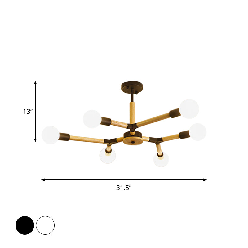 Modern Wooden Molecular Chandelier - 3/6/9 Lights Black/White Bare Bulb Design