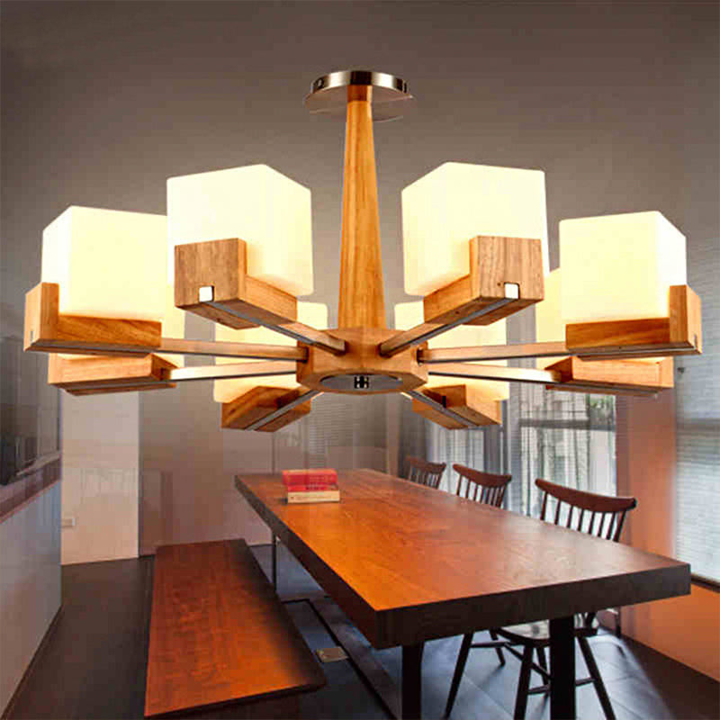 Nordic Acrylic Chandelier Pendant Lamp with Wood Chain Hang/Flushmount for Dining Room - 3/5/8 Heads