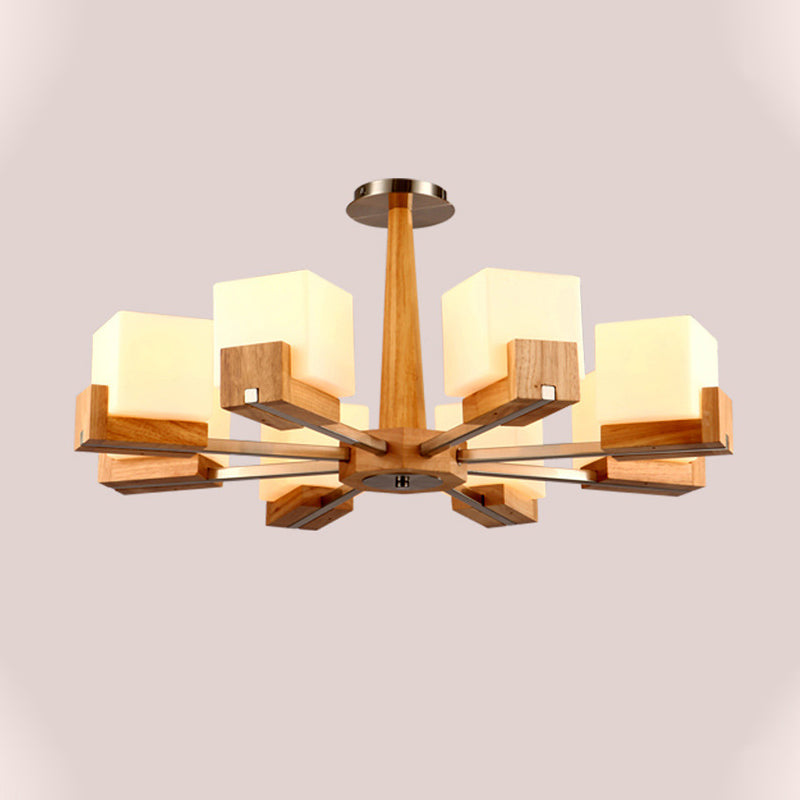 Nordic Acrylic Chandelier - Cubic 3/5/8-Head Pendant Lamp For Dining Room Wood Chain-Hang/Flushmount