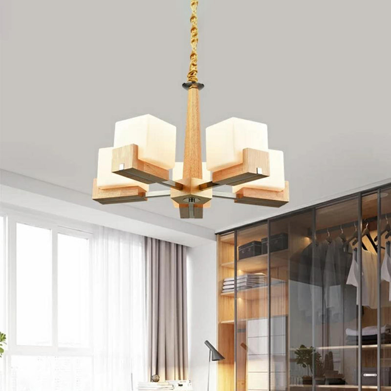 Nordic Acrylic Chandelier Pendant Lamp with Wood Chain Hang/Flushmount for Dining Room - 3/5/8 Heads