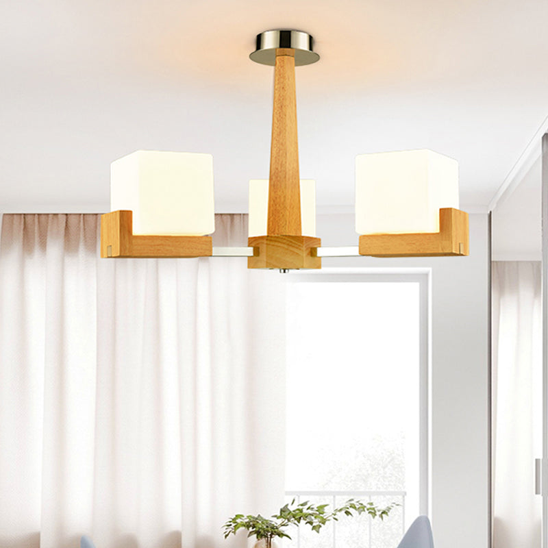 Nordic Acrylic Chandelier Pendant Lamp with Wood Chain Hang/Flushmount for Dining Room - 3/5/8 Heads