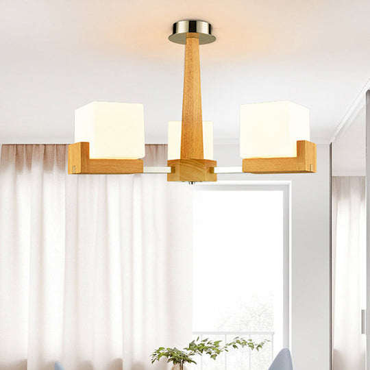 Nordic Acrylic Chandelier - Cubic 3/5/8-Head Pendant Lamp For Dining Room Wood Chain-Hang/Flushmount