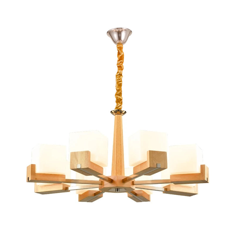 Modern Wood Cube Chandelier with Multiple Bulbs for Bedroom