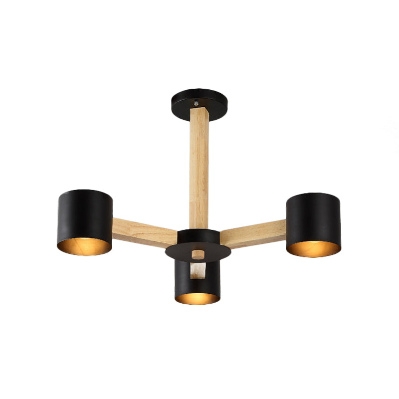 Nordic Cylindrical Ceiling Chandelier: Modern Metallic Suspension Light for Living Room in Black/White and Wood, available in 3/6/8-Light Options