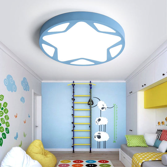 Macaron Loft Acrylic Ceiling Lamp: Candy Colored Flush Light For Child Bedroom Blue / 23.5