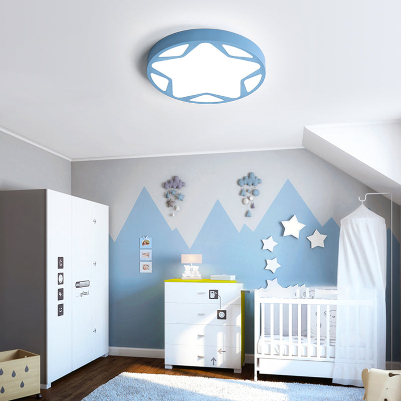 Macaron Loft Acrylic Ceiling Lamp: Candy Colored Flush Light For Child Bedroom Blue / 19.5