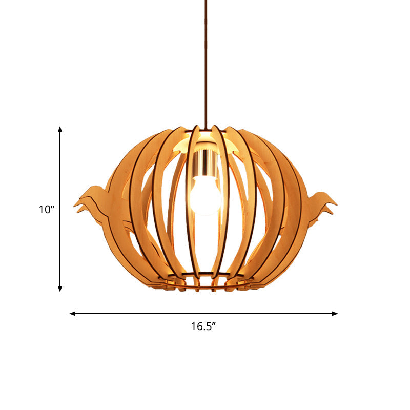 Wooden Bird Cage Pendant Light - Nordic Design, 1-Light, for Dining Table