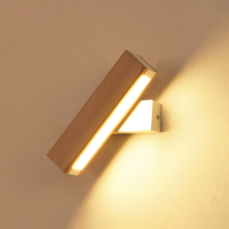 Minimalist Wood Bedside Wall Lamp - Rotating Rectangle Design Led 8.5/12 Width