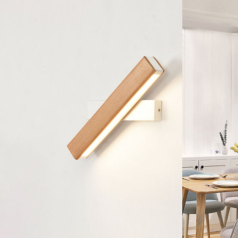 Minimalist Wood Bedside Wall Lamp - Rotating Rectangle Design Led 8.5/12 Width / 12