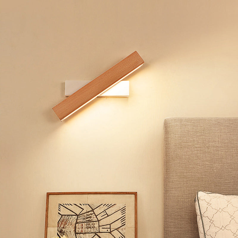 Minimalist Wood Bedside Wall Lamp - Rotating Rectangle Design Led 8.5/12 Width