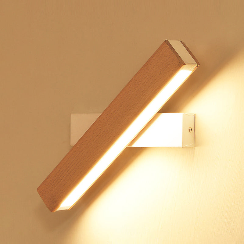 Minimalist Wood Bedside Wall Lamp - Rotating Rectangle Design Led 8.5/12 Width