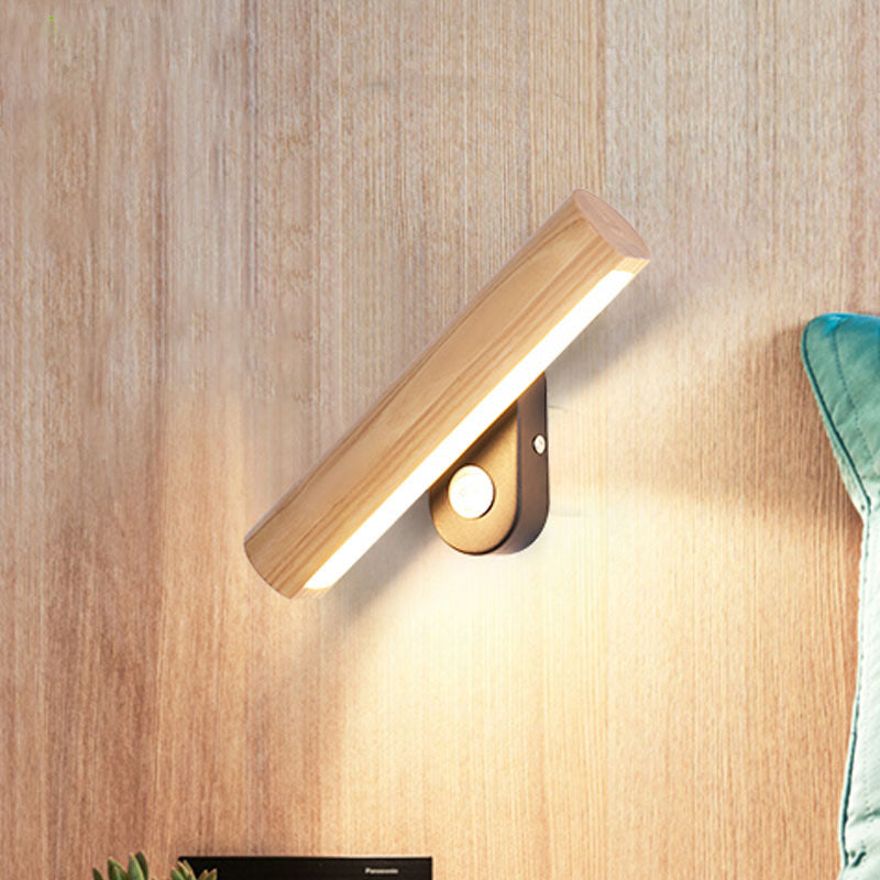 Rotatable Tube Bedside Wall Mount Light Wood Led Lamp In Warm/White - 8.5/12.5 Wide / 8.5 Warm