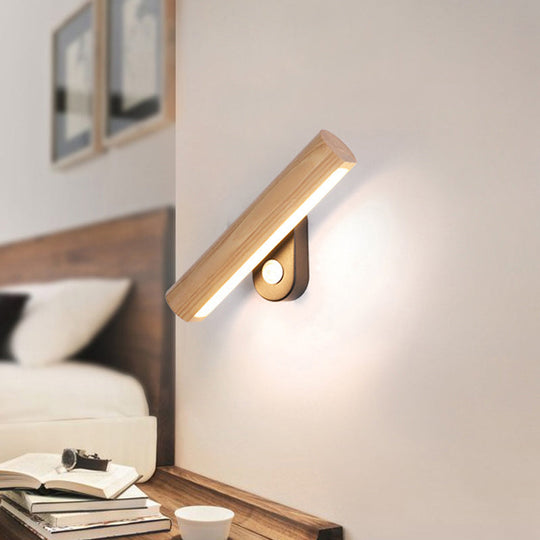 Rotatable Tube Bedside Wall Mount Light Wood Led Lamp In Warm/White - 8.5/12.5 Wide