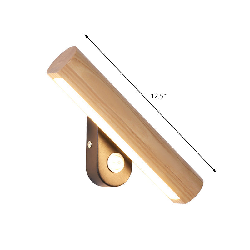 Rotatable Tube Bedside Wall Mount Light Wood Led Lamp In Warm/White - 8.5/12.5 Wide