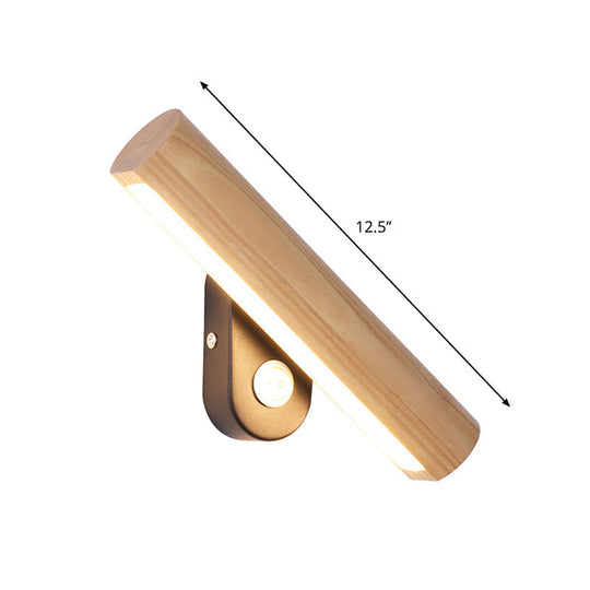 Rotatable Tube Bedside Wall Mount Light Wood Led Lamp In Warm/White - 8.5/12.5 Wide