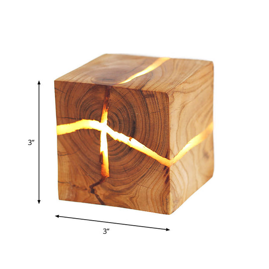 Cube Crack Wood Flush Wall Light - Nordic Led Beige Lamp