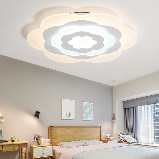 White Flower Acrylic LED Ceiling Lamp for Girls Bedroom - Contemporary Ceiling Mount Light