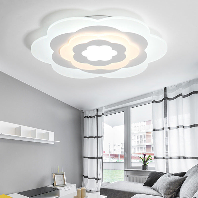 White Flower Acrylic LED Ceiling Lamp for Girls Bedroom - Contemporary Ceiling Mount Light