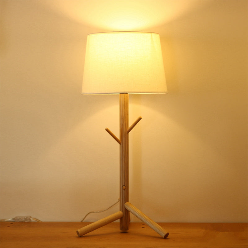 Nordic Tree Branch Nightstand Light - Tapered Drum Table Lamp With Wood Rack