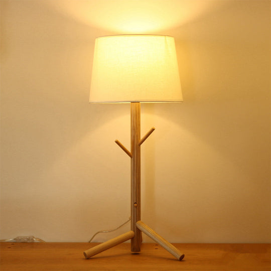 Nordic Tree Branch Nightstand Light - Tapered Drum Table Lamp With Wood Rack