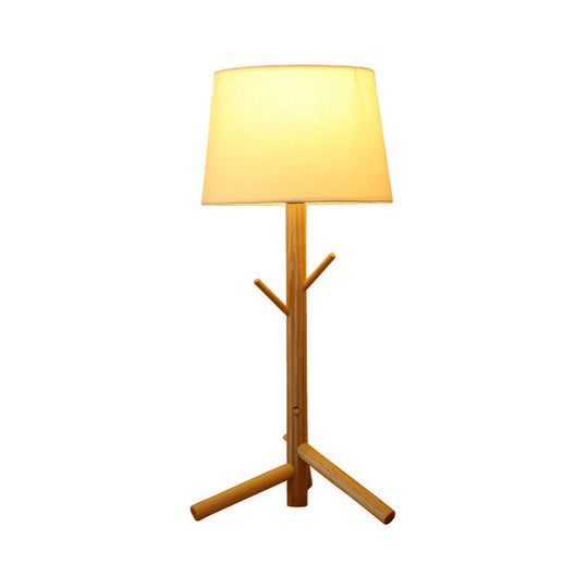 Nordic Tree Branch Nightstand Light - Tapered Drum Table Lamp With Wood Rack