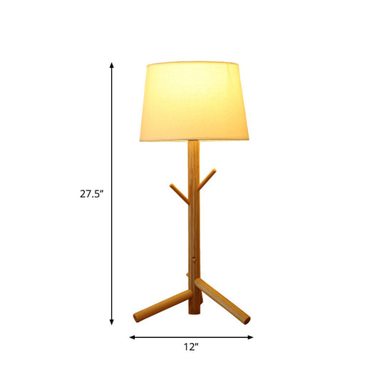 Nordic Tree Branch Nightstand Light - Tapered Drum Table Lamp With Wood Rack