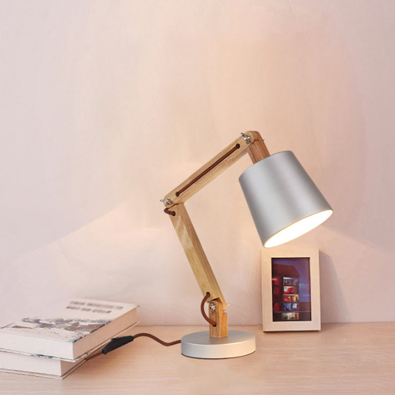 Modern Silver Metal Reading Lamp With Wood Swing Arm 1-Light Desk Light