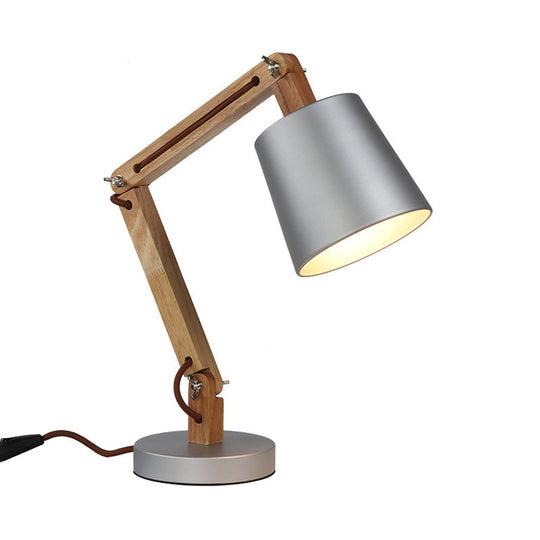 Modern Silver Metal Reading Lamp With Wood Swing Arm 1-Light Desk Light