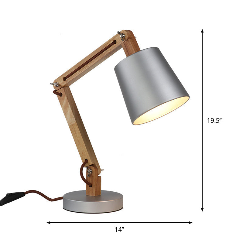 Modern Silver Metal Reading Lamp With Wood Swing Arm 1-Light Desk Light