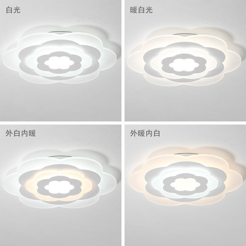 White Flower Acrylic LED Ceiling Lamp for Girls Bedroom - Contemporary Ceiling Mount Light