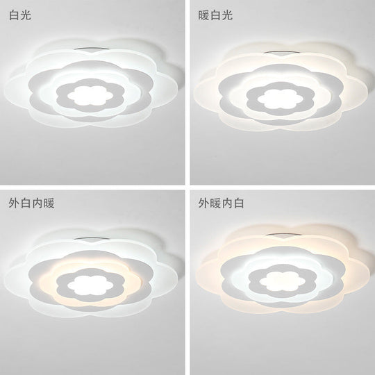 White Flower Acrylic LED Ceiling Lamp for Girls Bedroom - Contemporary Ceiling Mount Light