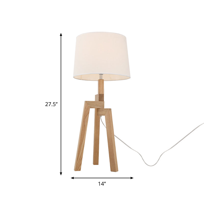 Contemporary Wooden Table Lamp With Beige Empire Shade - Tri-Leg Design & 1 Bulb