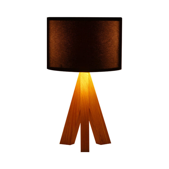 Modern Black/White Cylinder Table Lamp With Wood Tripod Stand