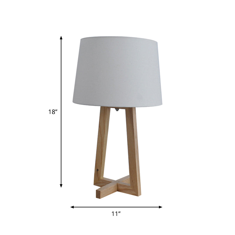 Minimalist Fabric Drum Night Table Light For Kids Room - 1-Head Wood 2-Legged Nightstand Lamp