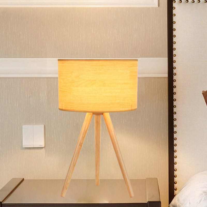 Minimalist Wood Tripod Bedside Table Lamp With Fabric Shade - 1 Bulb Night Light