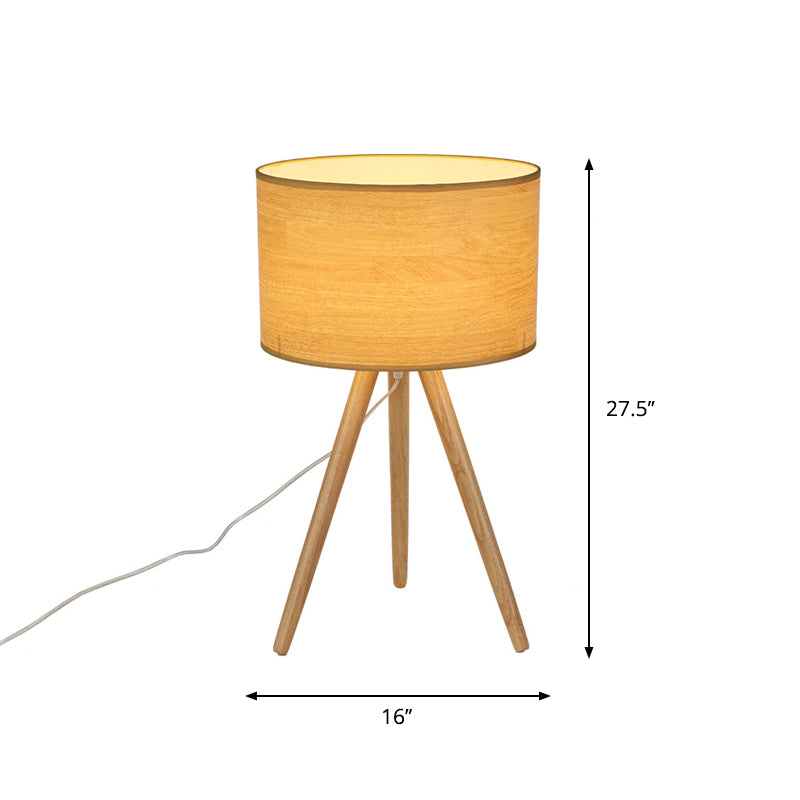 Minimalist Wood Tripod Bedside Table Lamp With Fabric Shade - 1 Bulb Night Light