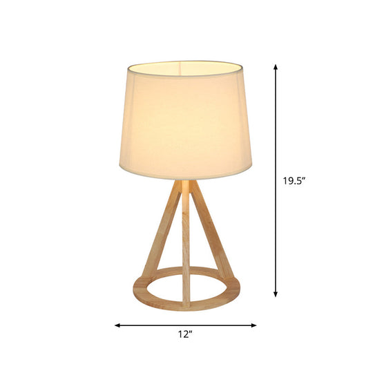 Simple White Fabric Drum Lamp: 1-Light Table Light With Open Conical Pedestal - Nightstand Essential