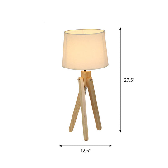 Nordic Style White Tapered Shade Night Lamp With Wood Telescope Stand