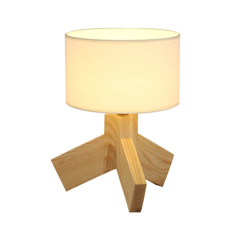 Nordic Wood Drum Table Lamp: Single Bulb 3-Leg Nightstand Light For Bedroom