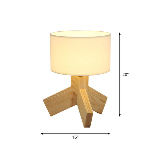 Nordic Wood Drum Table Lamp: Single Bulb 3-Leg Nightstand Light For Bedroom