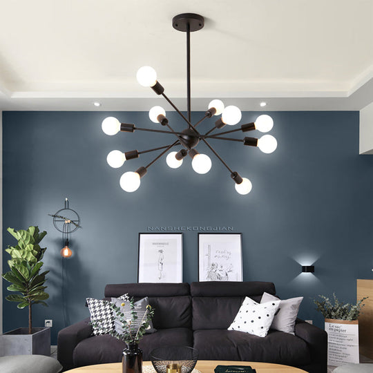 Bare Bulb Ceiling Chandelier - Vintage Metal Suspension Pendant Light In Black