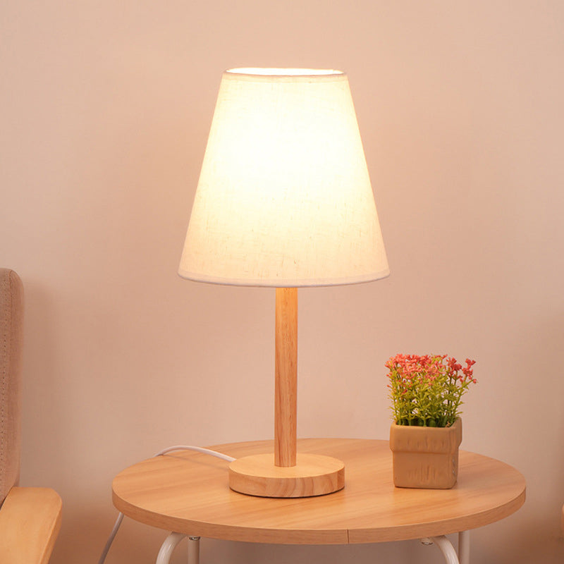 Simplicity Tapered Shade Night Lamp: Wood Table Lighting For Living Room