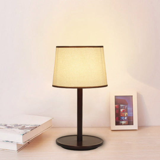 Marta - Nordic Tapered Shade Table Lamp Nordic Style Fabric 1-Light Beige/Dark Brown Nightstand Light with Wood Base