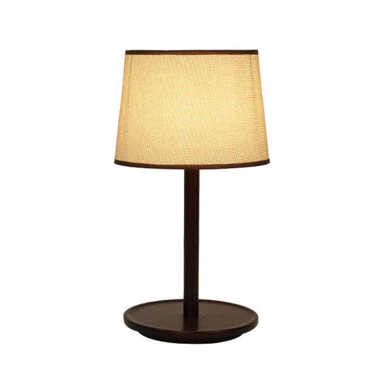 Marta - Nordic Tapered Shade Table Lamp Nordic Style Fabric 1-Light Beige/Dark Brown Nightstand Light with Wood Base