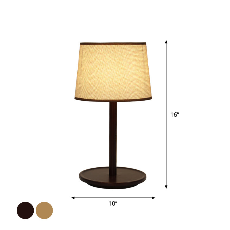 Marta - Nordic Tapered Shade Table Lamp Nordic Style Fabric 1-Light Beige/Dark Brown Nightstand Light with Wood Base