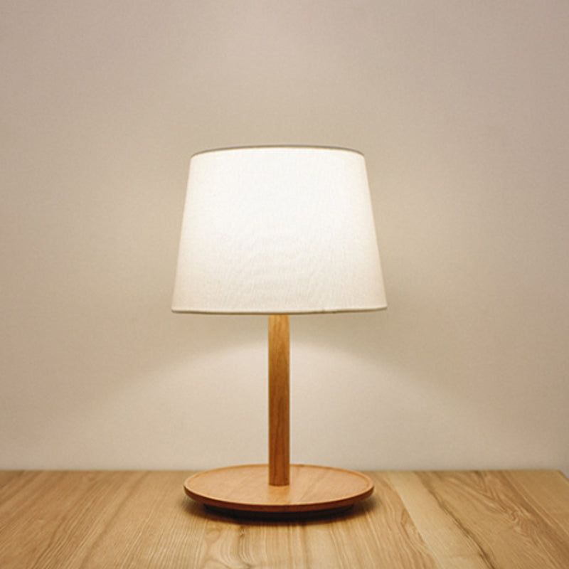 Minimalist Tapered Shade Nightstand Light In Wood - 1-Light Table Lighting For Bedroom