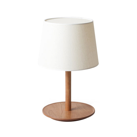 Minimalist Tapered Shade Nightstand Light In Wood - 1-Light Table Lighting For Bedroom