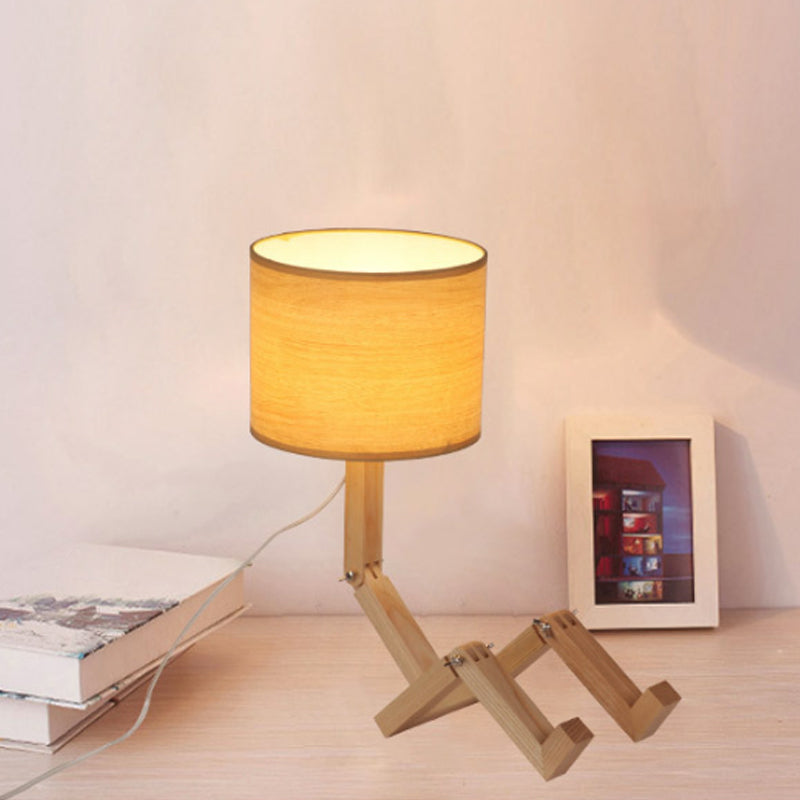 Valentina - Wooden Man-Shaped Table Lamp with Book Rack and Fabric Shade