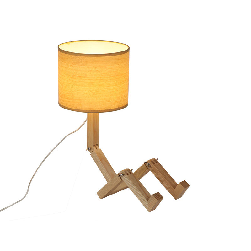 Valentina - Wooden Man-Shaped Table Lamp with Book Rack and Fabric Shade