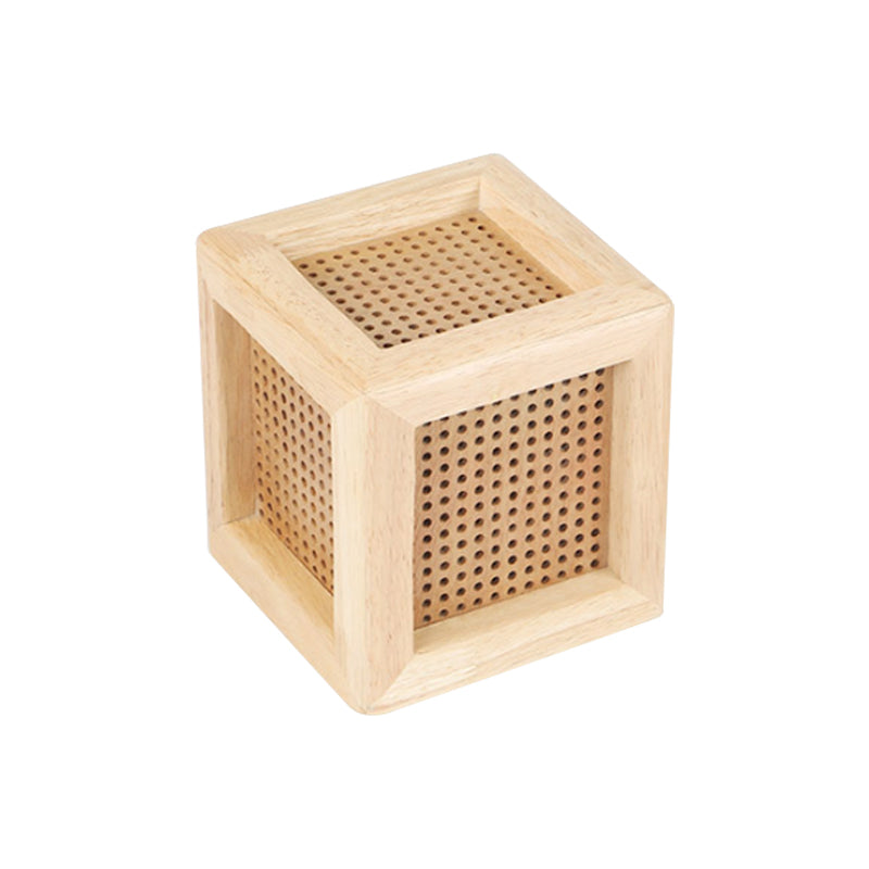 Zoé - Minimalist Cube Box Bedside Mini Night Lamp Wooden 1 Head Nordic Table Light with Pierced Hole in Beige